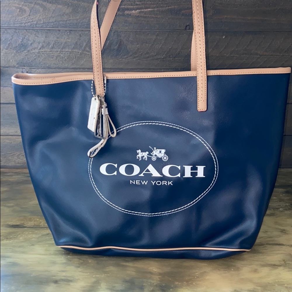 Coach Blue and Tan Tote Bag with Iconic Logo